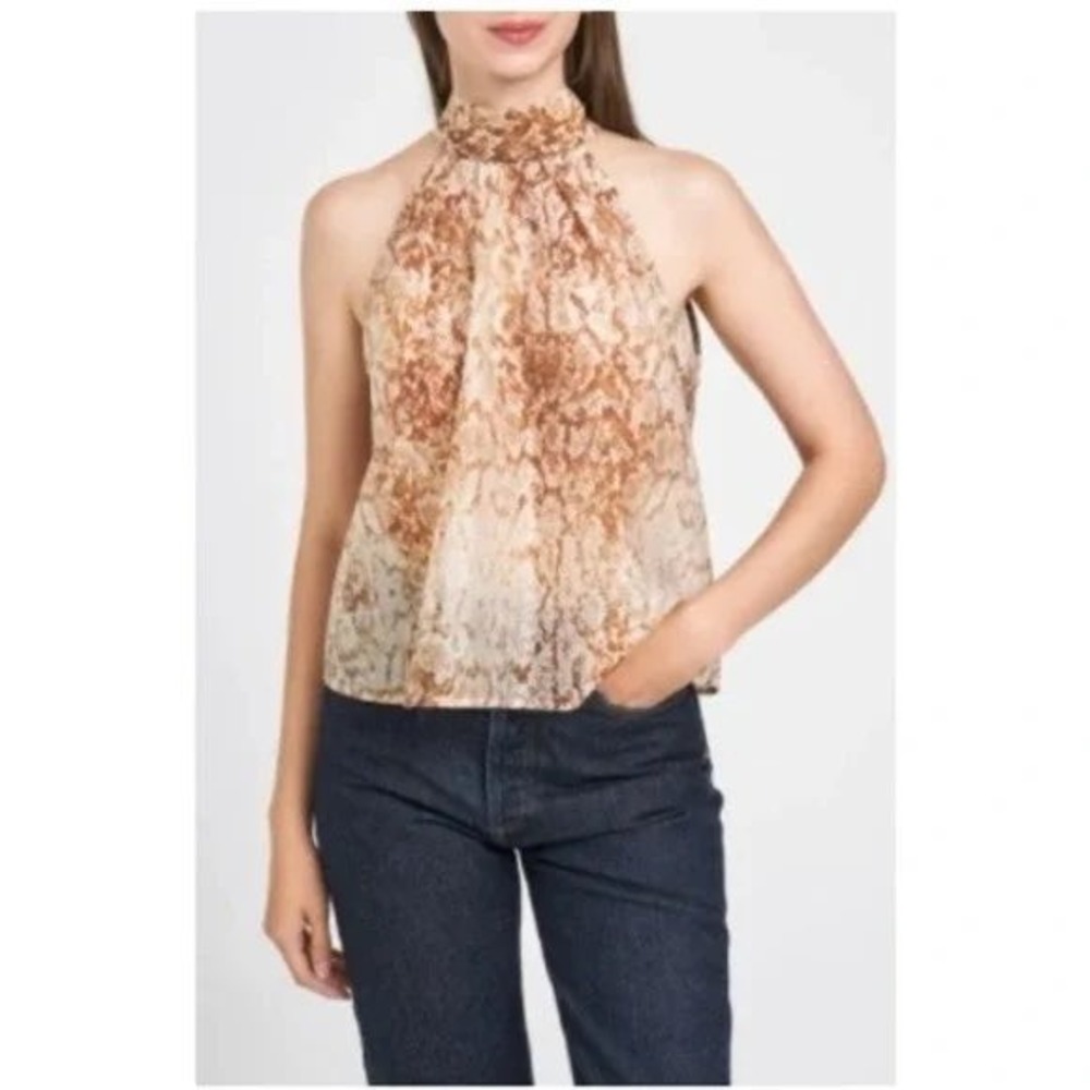 Wayf Emilia Sleeveless Print Top In Brown Python Blouse Size L